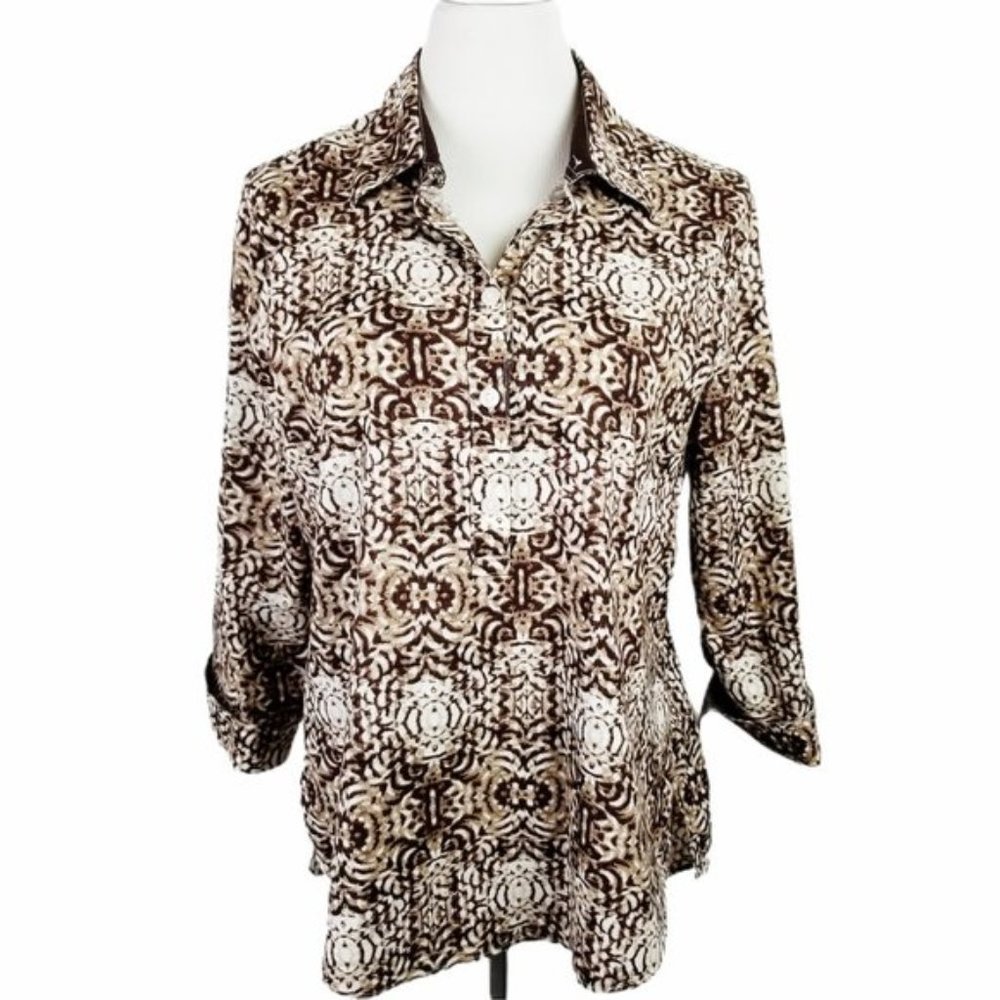 WESTBOUND Brown White Pullover Blouse L